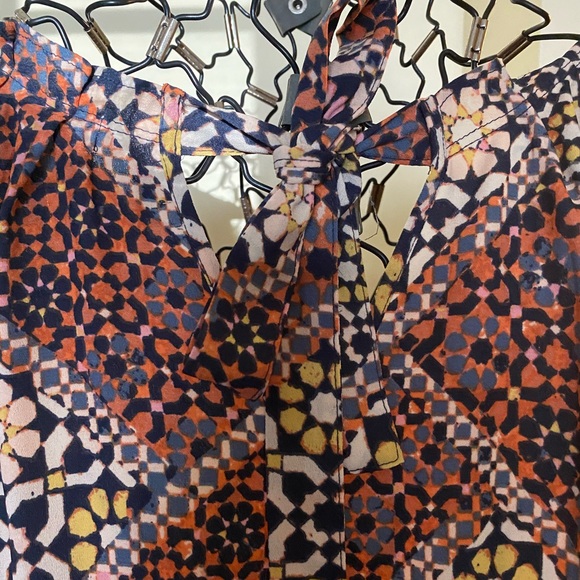 Lauren Conrad Pleated Abstract Mosaic Print Shift Dress XXL, Peachy Orange - Picture 2 of 9